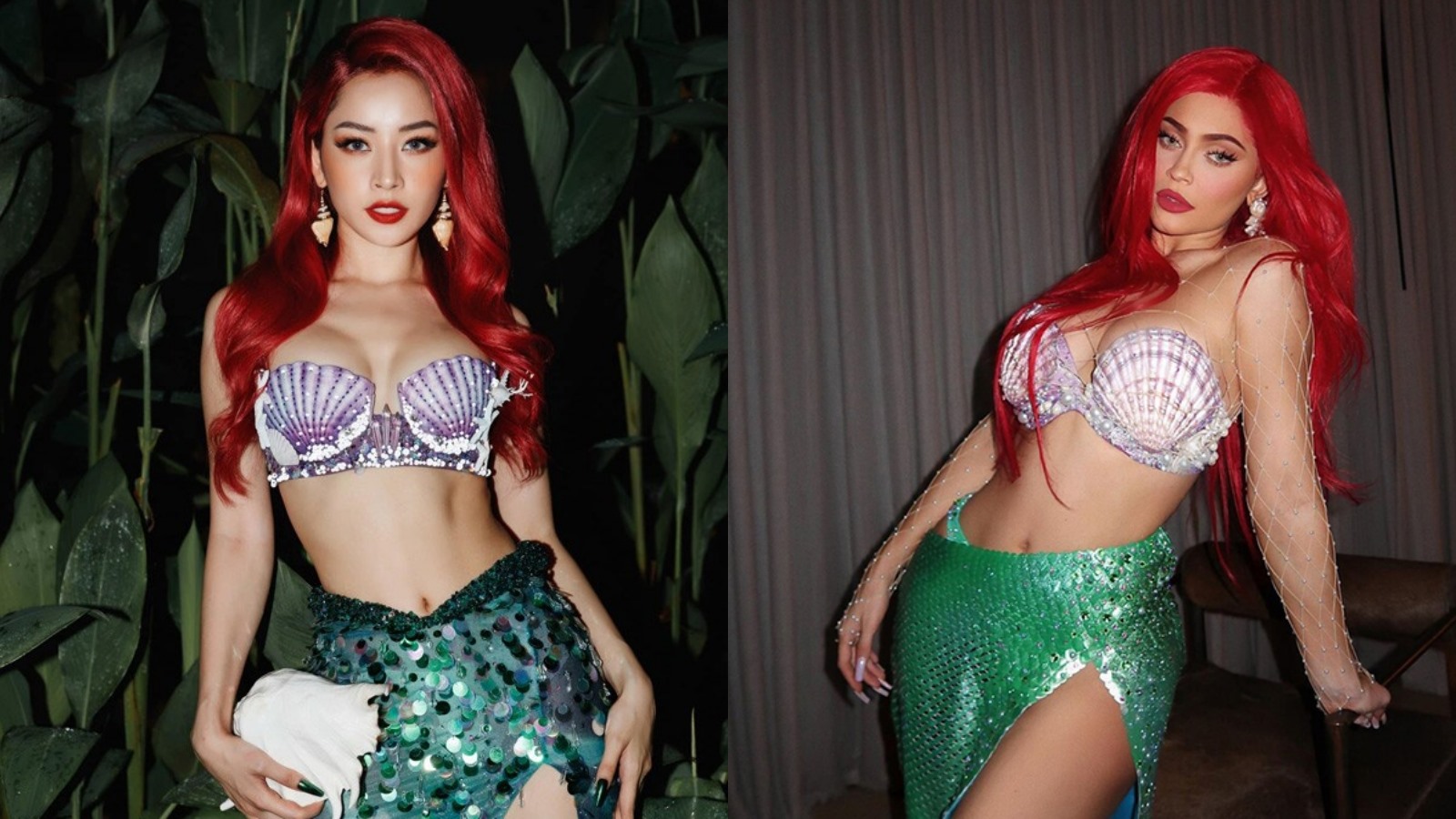 Năm 2020, Chi Pu hóa thân thành nàng tiên cá sexy trong dịp Halloween. Dù vậy, khán giả nhanh chóng phát hiện trang phục, màu tóc, trang điểm của Chi Pu giống với tạo hình của Kylie Jenner từng thực hiện trước đó. Ảnh: IG.