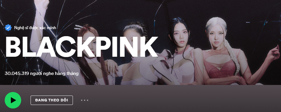 Blackpink vượt mốc 30 triệu lượt nghe hàng tháng trên Spotify. Ảnh chụp màn hình