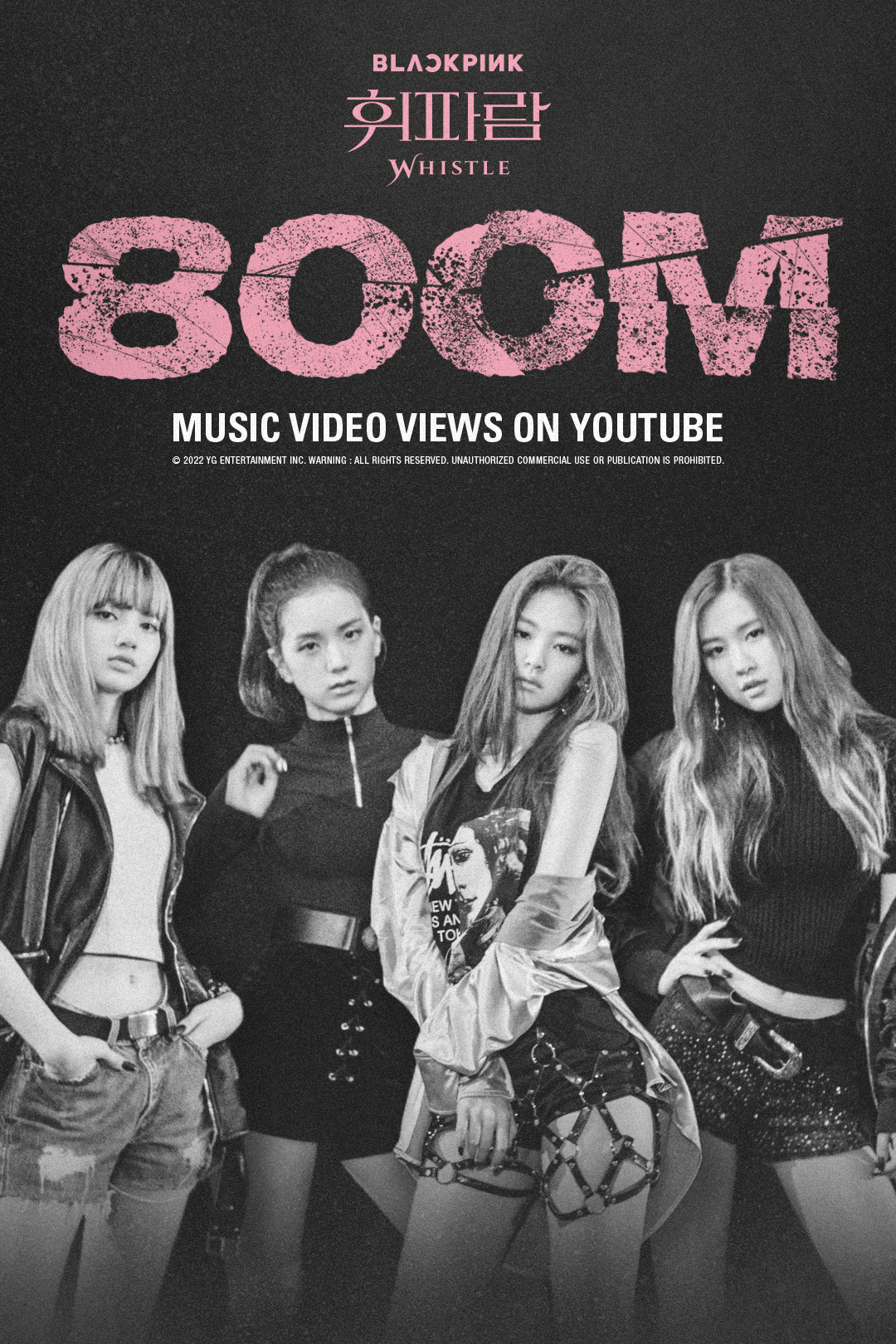 Poster chúc mừng MV “WHISTLE” của Blackpink đạt 800 triệu lượt xem. Ảnh: @ygent_official