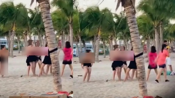 Hình ảnh từ clip nhóm du khách vui chơi ở bãi biển Hạ Long khiến dư luận nhức nhối. Ảnh chụp màn hình