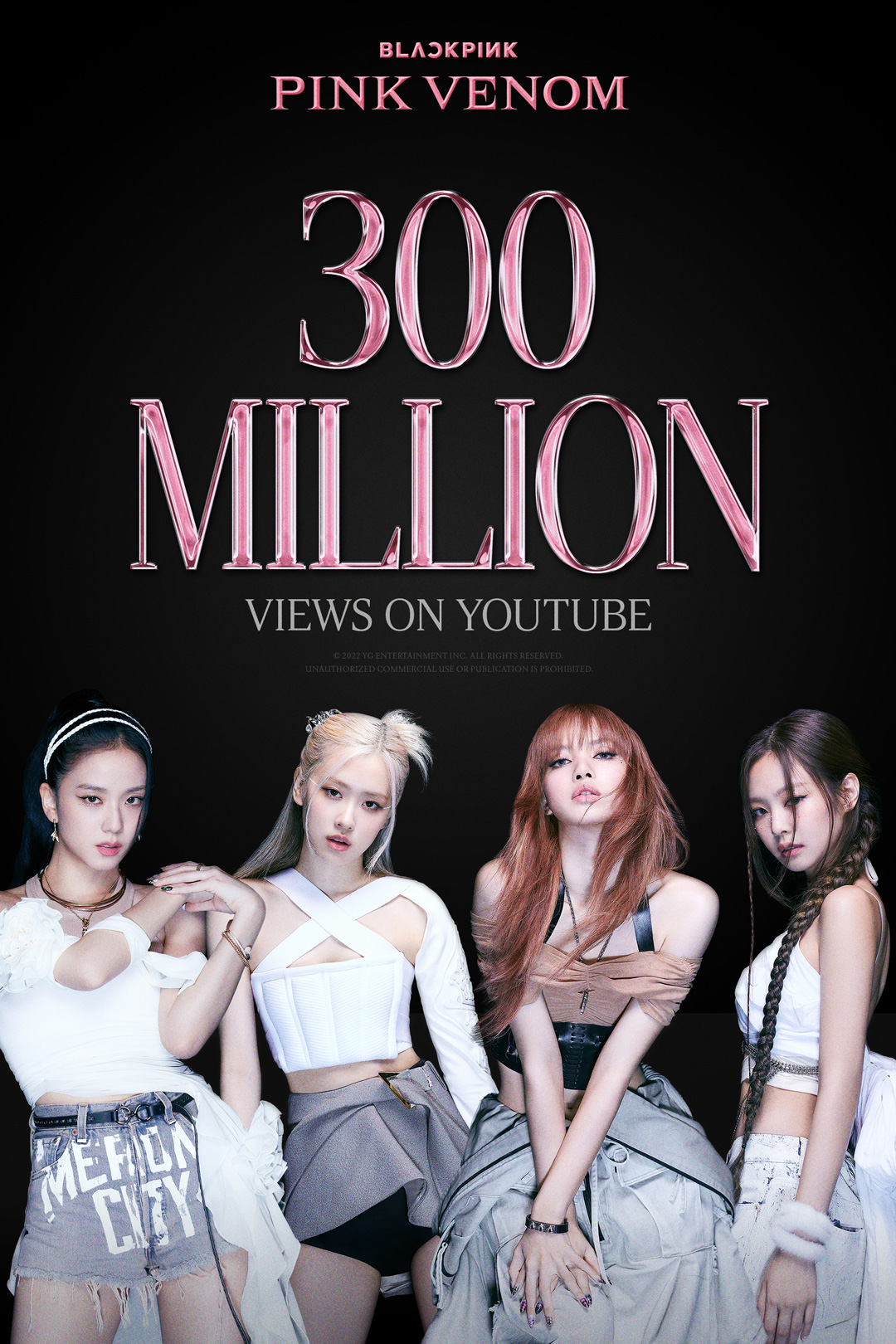 Poster chúc mừng MV “Pink Venom” đạt 300 triệu lượt xem trên Youtube. Ảnh: YG