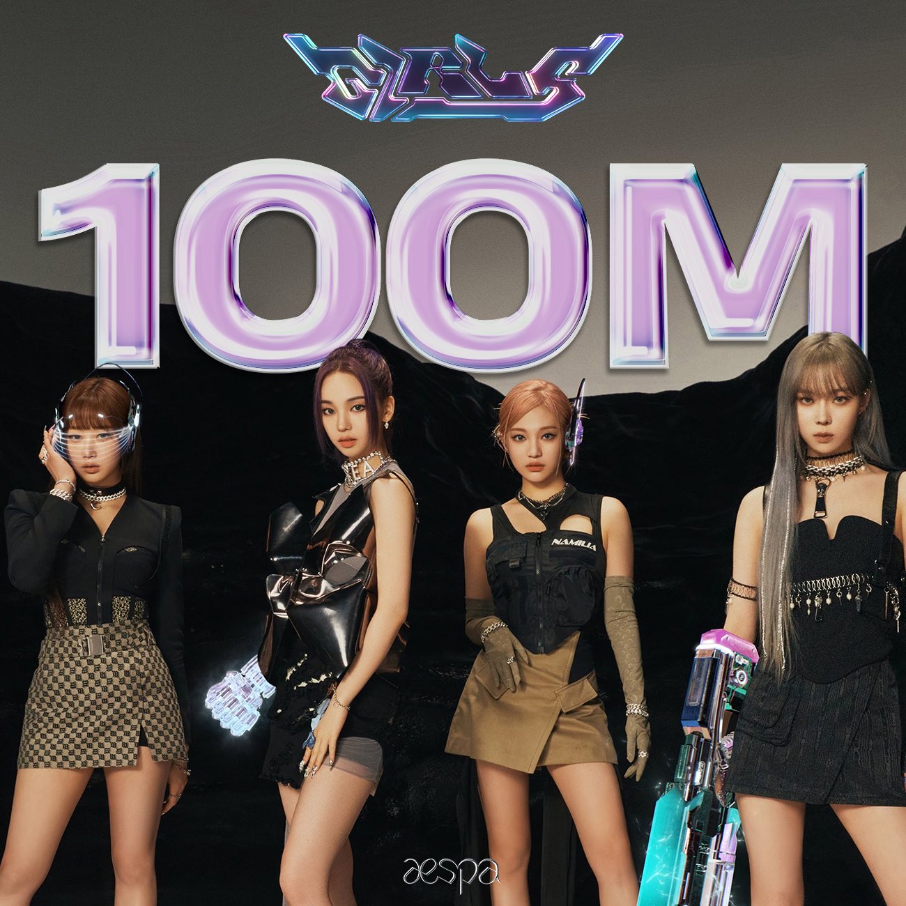 Poster chúc mừng MV “Girls” của aespa đạt được cột mốc 100 triệu lượt xem trên Youtube. Ảnh: @aespa_official