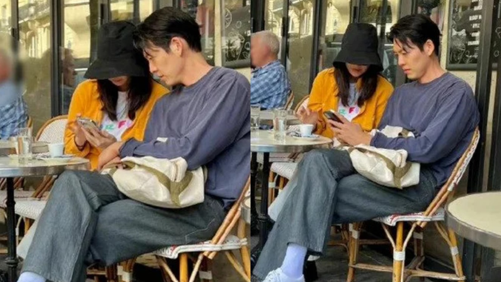 Shin Min Ah tựa đầu vào vai bạn trai ở một quán cà phê. Loạt ảnh cặp sao hẹn hò được khán giả chia sẻ liên tục trên các diễn đàn. Ảnh: Weibo.