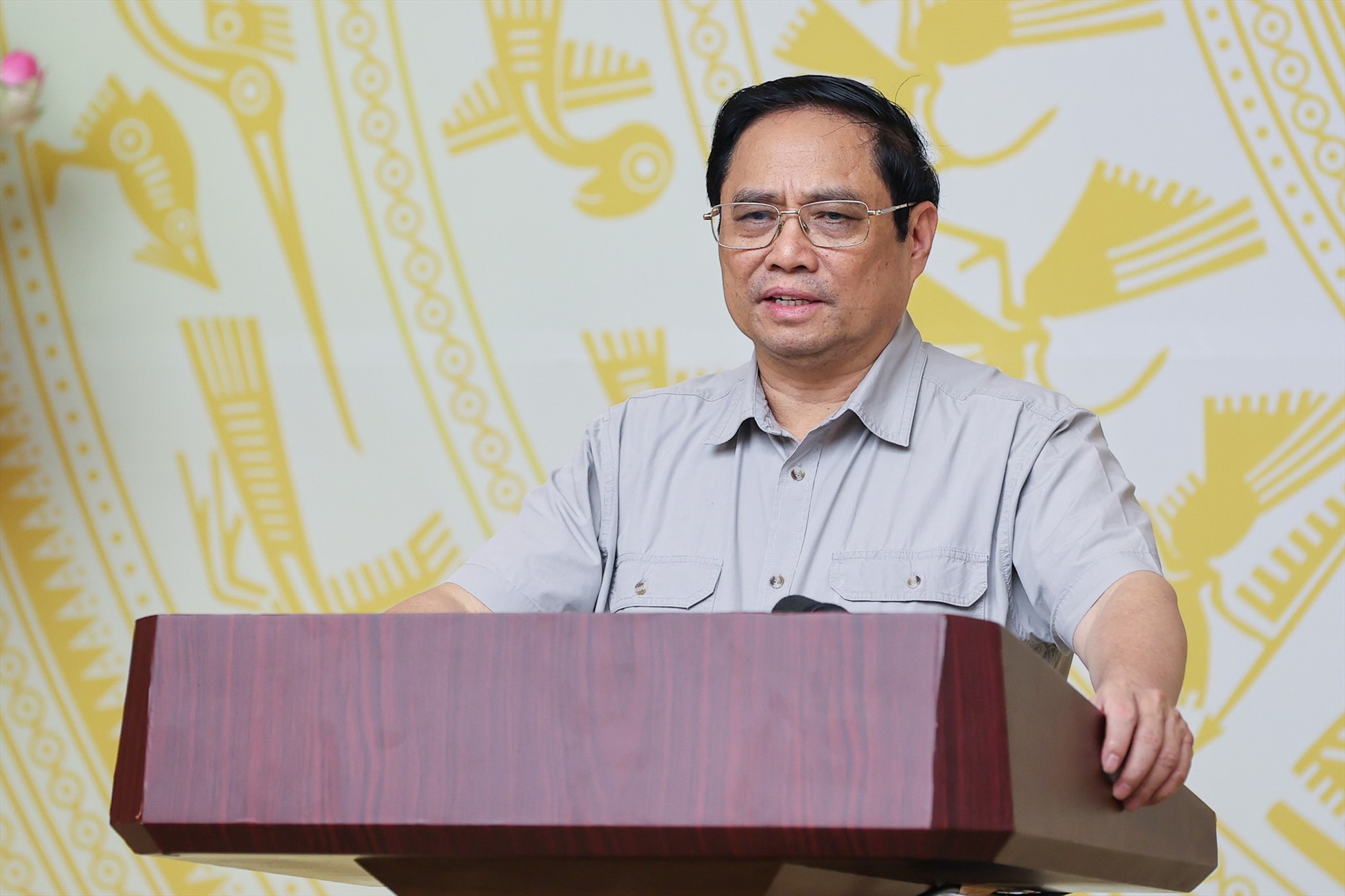 Thủ tướng Phạm Minh Chính phát biểu tại điểm cầu trụ sở Chính phủ.