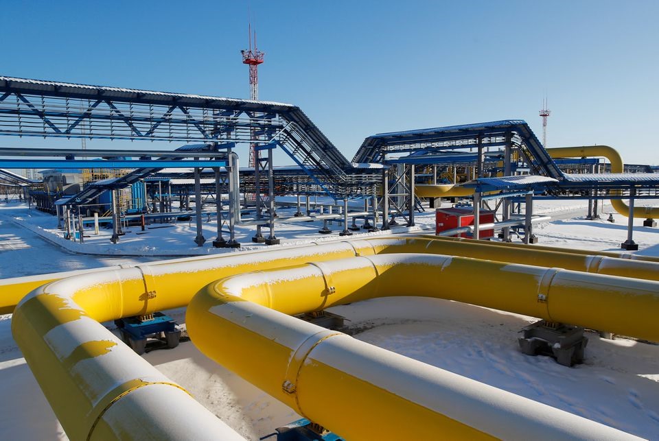 Đường ống dẫn khí đốt tại trạm nén Atamanskaya, thuộc dự án Sức mạnh của Siberia của Gazprom ở vùng Amur, Nga. Ảnh: Maxim Shemetov