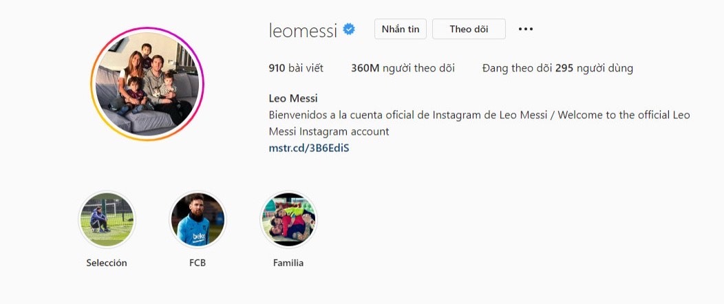 Messi xếp sau Ronaldo với 360 triệu người theo dõi.  Ảnh: AFP