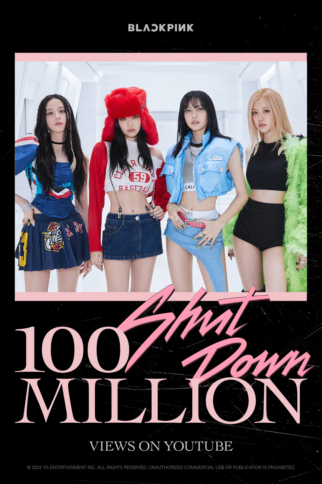 Poster chúc mừng MV “Shut Down” của Blackpink đạt 100 triệu lượt xem. Ảnh: Twitter