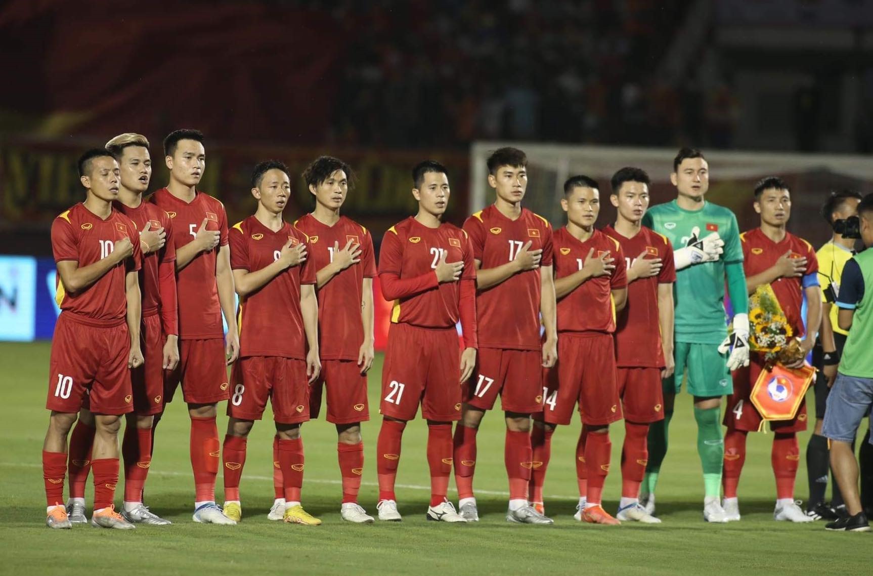 11 cầu thủ đá chính của tuyển Việt Nam. Ảnh: Thanh Vũ