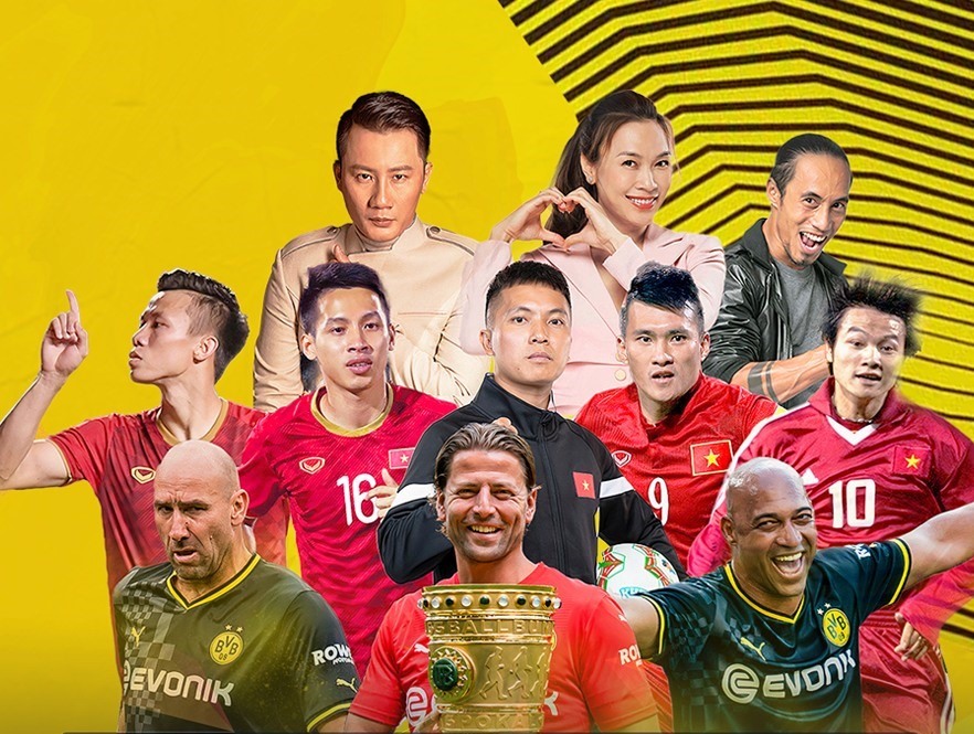 Các ngôi sao giải trí, bóng đá Việt Nam sẽ đấu với các huyền thoại Dortmund trong trận đấu gây quỹ ý nghĩa. Ảnh: H.Đ