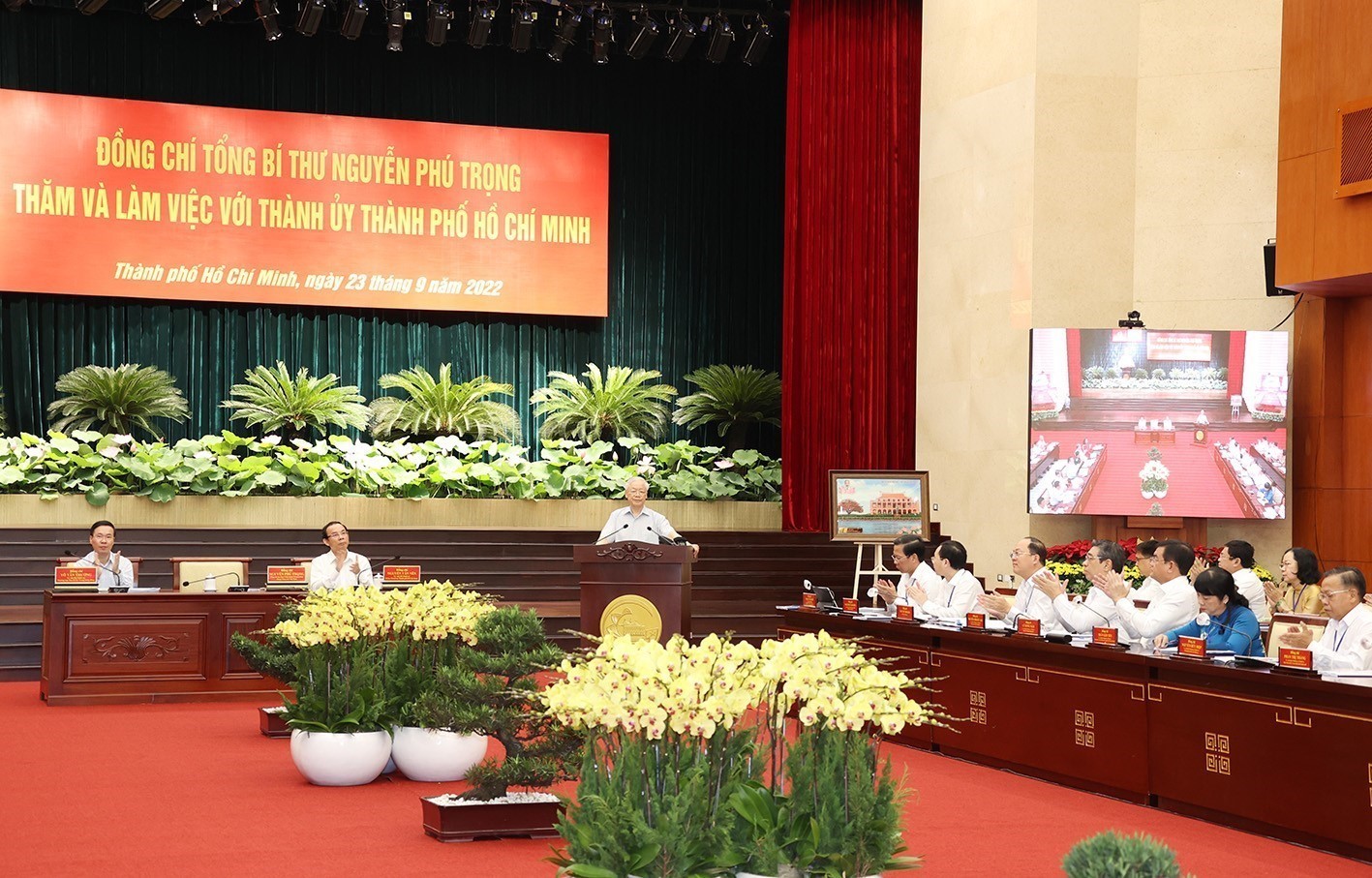Tổng Bí thư Nguyễn Phú Trọng phát biểu kết luận tại buổi làm việc. Ảnh: Trí Dũng/TTXVN