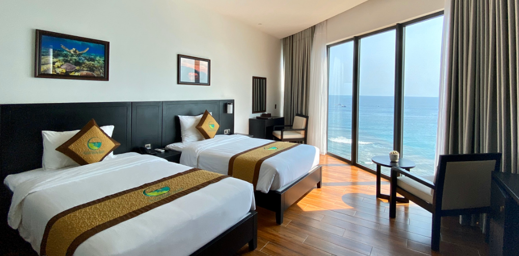 Phòng nghỉ đơn giản, đủ tiên nghi. Ảnh: Lý Sơn Pearl Island Hotel & Resort.