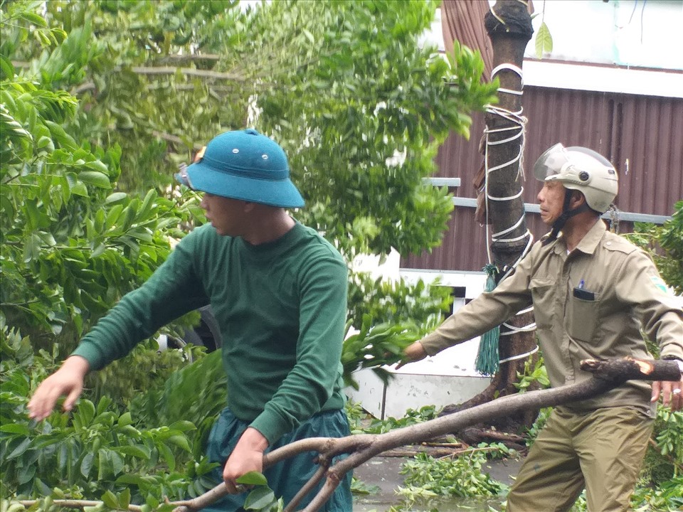 Lực lượng chức năng ra quân xử lý thiệt hại sau bão.