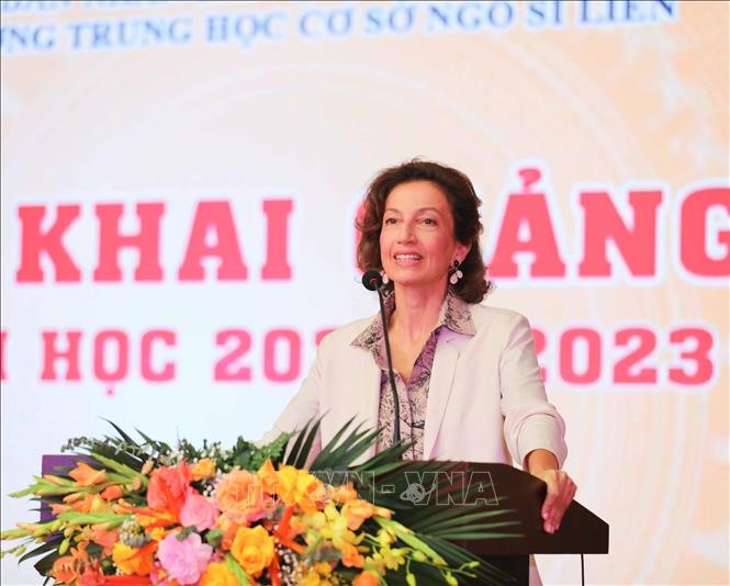 Bà Audrey Azoulay, Tổng Giám đốc UNESCO, phát biểu. Ảnh: TTXVN