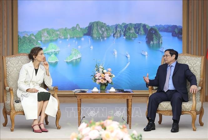 Thủ tướng đề nghị UNESCO hỗ trợ để Việt Nam có thể cử nhân sự đáp ứng đủ tiêu chuẩn để làm việc tại các tổ chức đa phương, trong đó có UNESCO. Ảnh: TTXVN