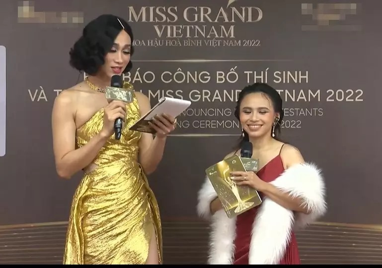 Hải Triều và Ngọc Phước trên thảm đỏ Miss Grand Vietnam năm nay. Ảnh: BTC.