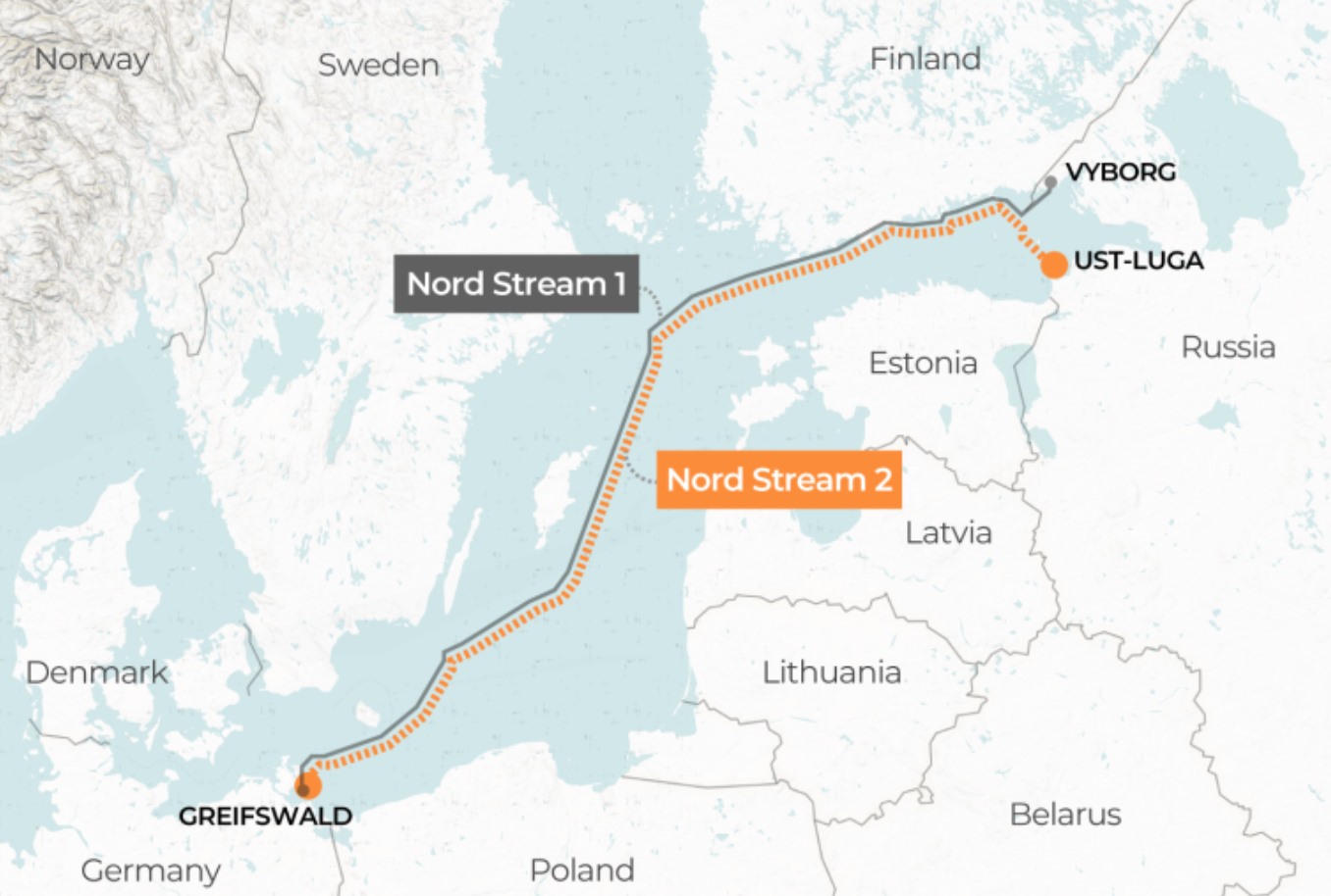 Hai đường ống dẫn khí Nord Stream 1, Nord Stream 2. Ảnh: AFP