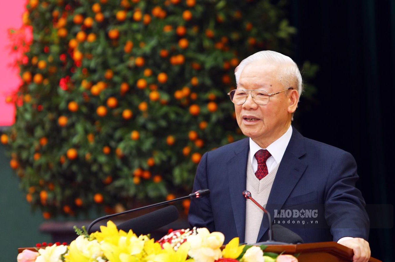 Tổng Bí thư Nguyễn Phú Trọng phát biểu tại buổi làm việc với Ban thường vụ Tỉnh uỷ Thái Nguyên.