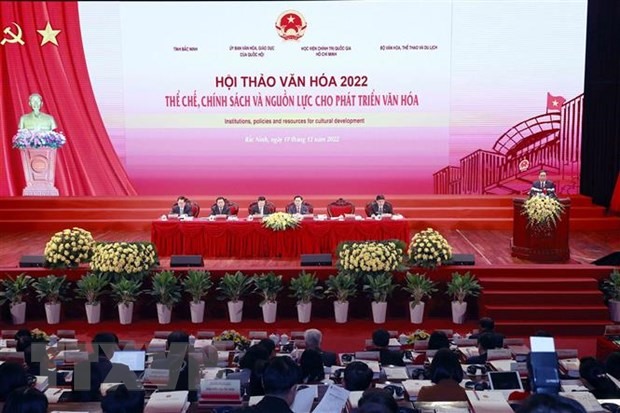 Hội thảo Văn hóa 2022 với chủ đề “Thể chế, chính sách và nguồn lực cho phát triển văn hóa” tại Bắc Ninh, tháng 12.2022. Ảnh: TTXVN