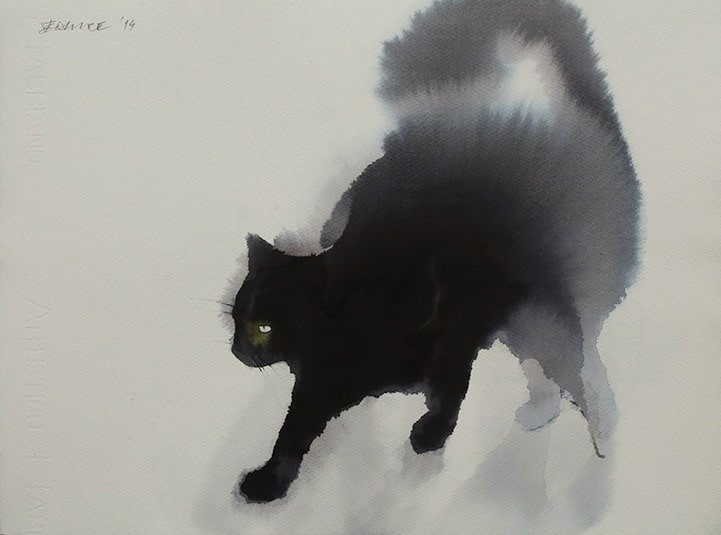 Mèo bằng màu nước của họa sĩ Endre Penovc - thành viên của Hiệp hội mỹ thuật Hungari và Hiệp hội mỹ thuật Serbia.