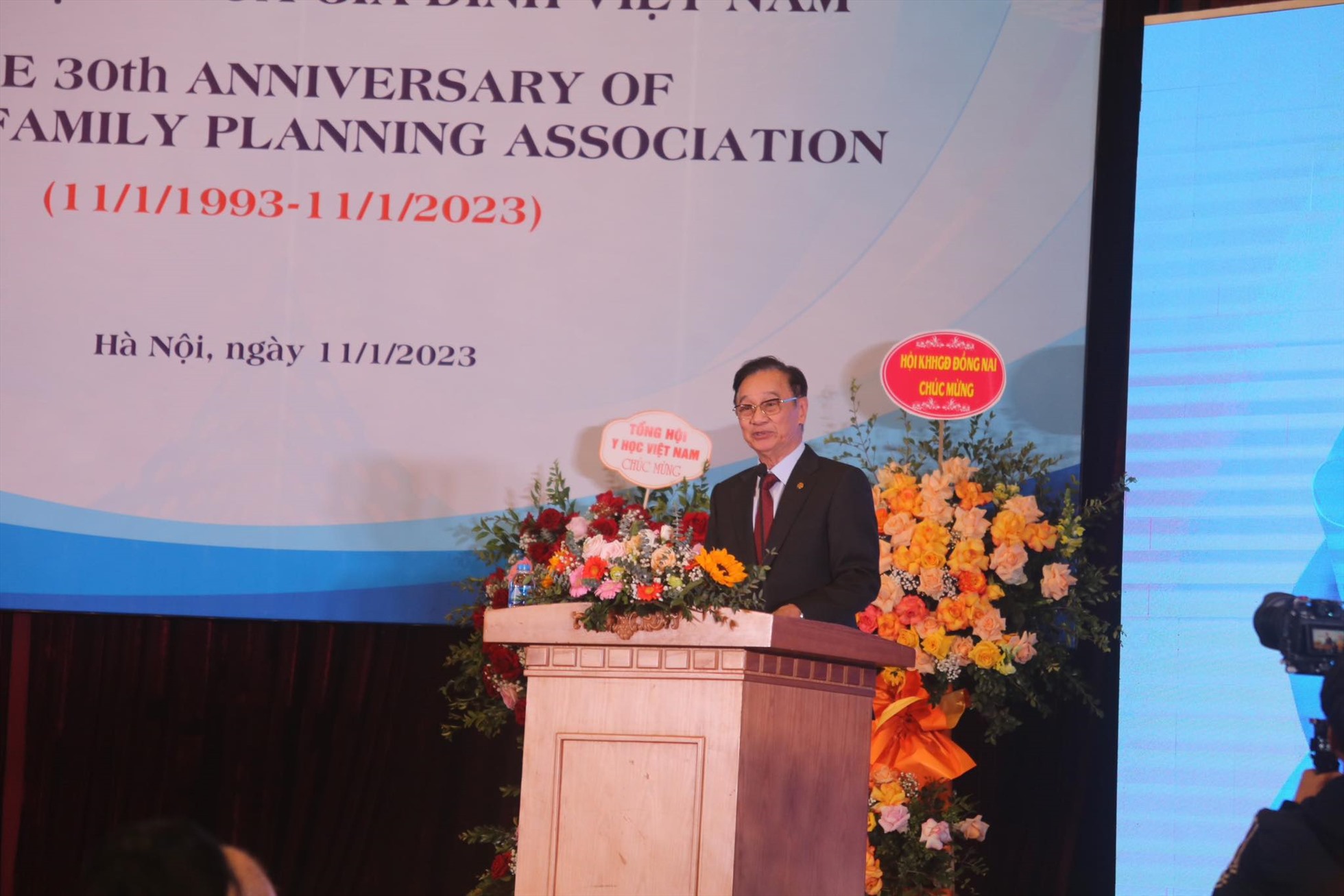 PGS.TS Phạm Bá Nhất, Chủ tịch Hội Kế hoạch hoá gia đình Việt Nam tại buổi lễ. Ảnh: Huyền Chi.