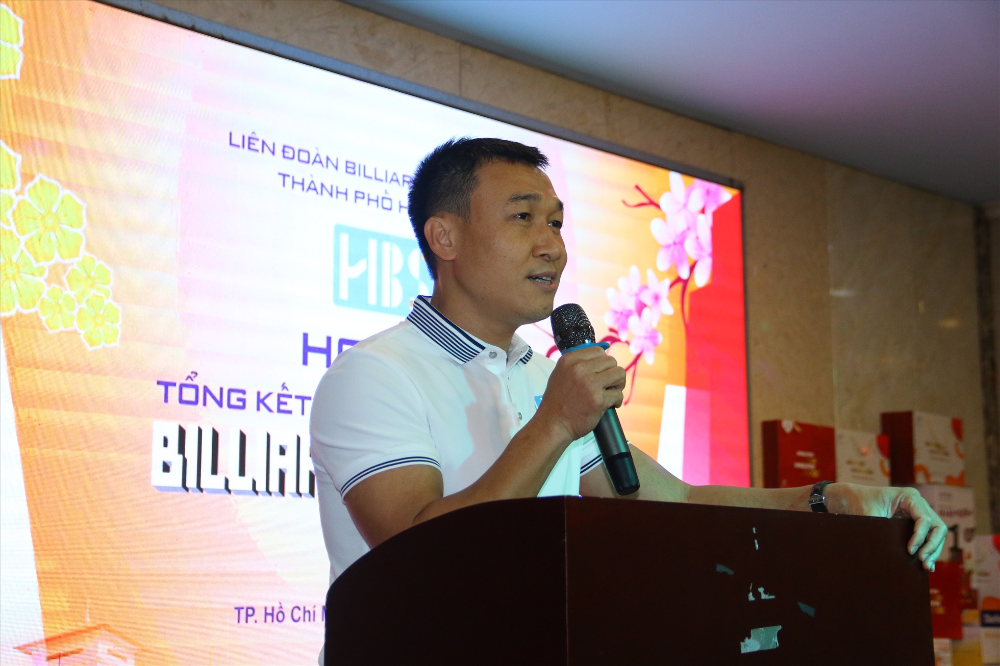 Ông Đinh Văn Chiêm, Chủ tịch Liên đoàn Billiards & Snooker TPHCM chúc Tết mọi người và đề ra nhiều kế hoạch trong năm 2023. Ảnh: Phong Lê
