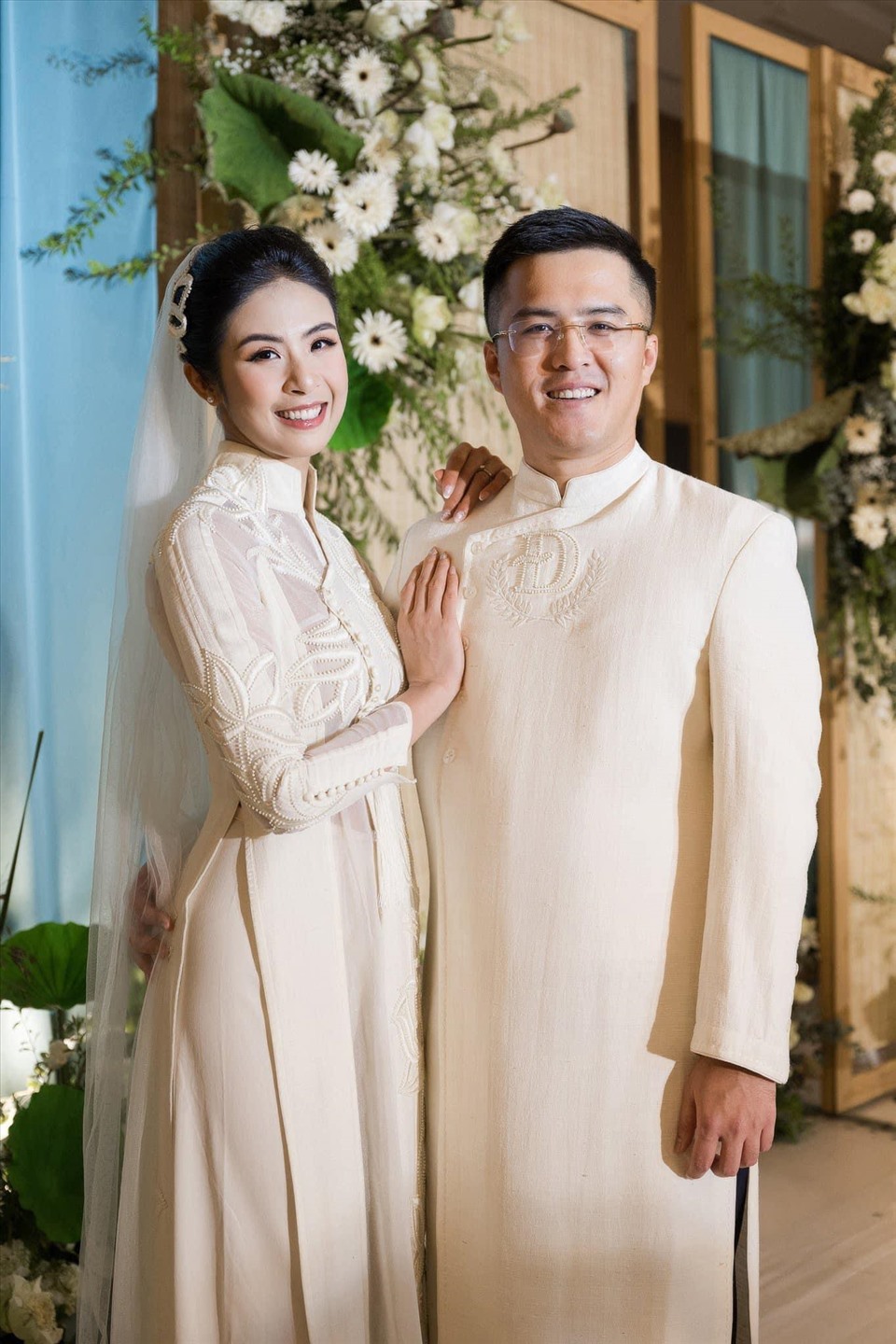 Hoa hậu Ngọc Hân và bạn trai Phú Đạt trong đám cưới. Ảnh: Nhân vật cung cấp.