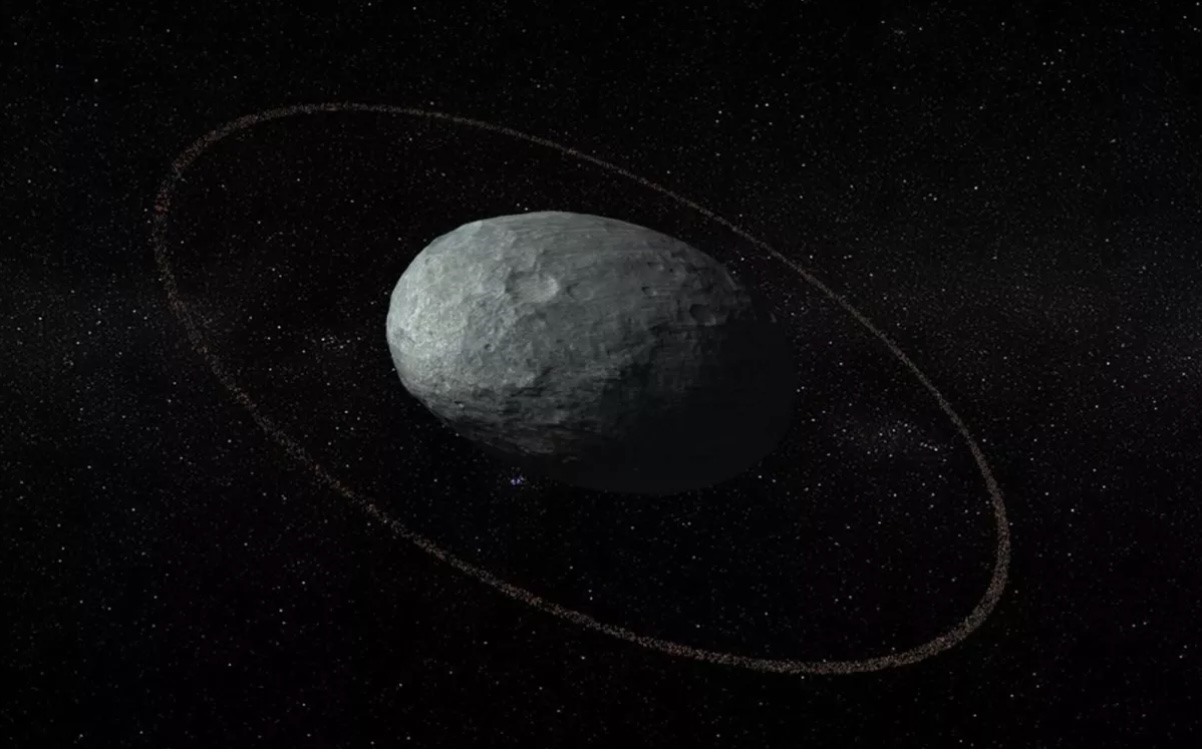 Haumea, thiên thể méo mó với hai mặt trăng. Ảnh: NASA
