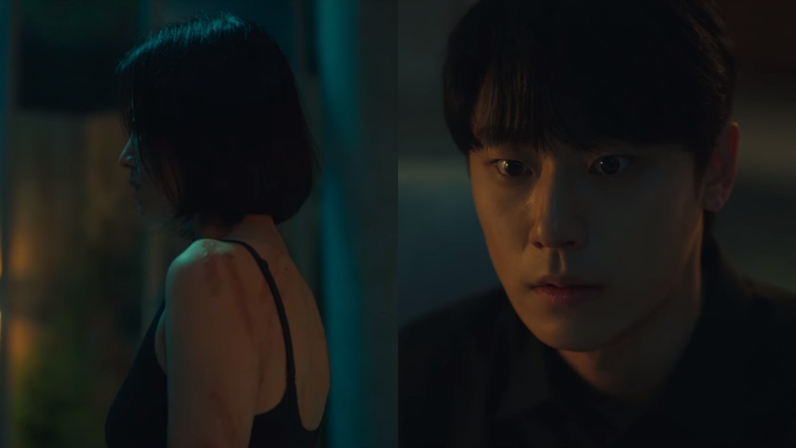 Joo Yeo Jung rơi nước mắt khi nhìn thấy cơ thể chằng chịt vết thương của Moon Dong Eun. Ảnh: Netflix