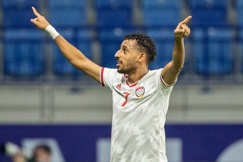 Hareb Abdalla (CLB Shabab Al Ahly, đội tuyển UAE): Cầu thủ chạy cánh này mới 21 tuổi nhưng đã có 11 lần khoác áo tuyển UAE. Anh là ngôi sao đầy hứa hẹn của đội bóng Tây Á và được kỳ vọng sẽ tỏ a sáng rực rỡ trong năm 2023, ở cả cấp độ câu lạc bộ lẫn tuyển quốc gia. Ảnh: AFP
