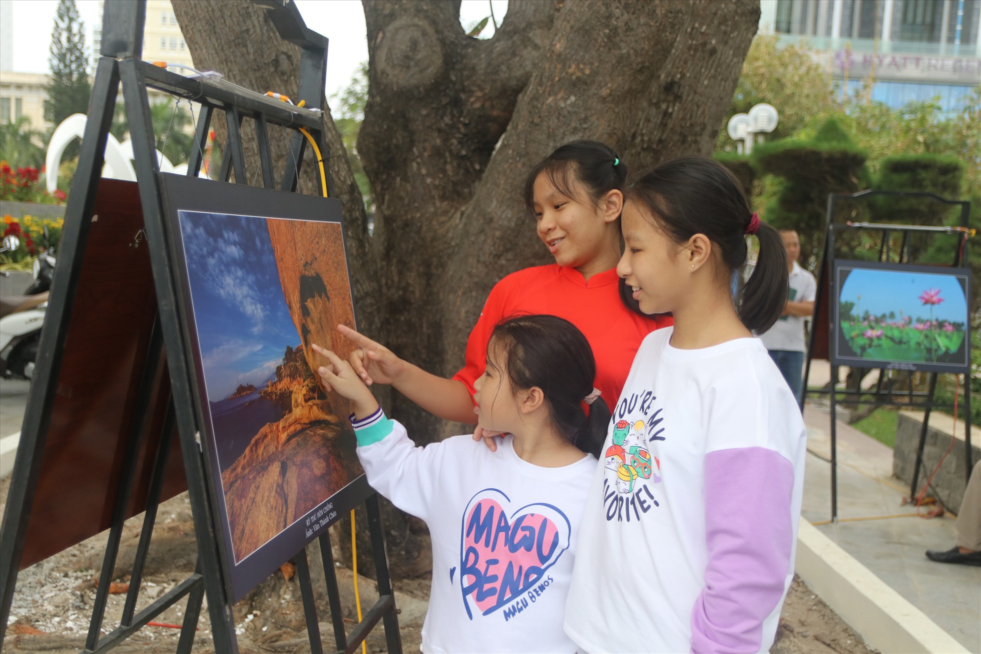 Cùng với đào mai cúc...khoe sắc, những tác phẩm ảnh về vẻ đẹp  thiên nhiên, điểm đến của Khánh Hòa được trưng bày quanh Tháp Trần Hương cũng thu hút sự quan tâm của nhiều người.