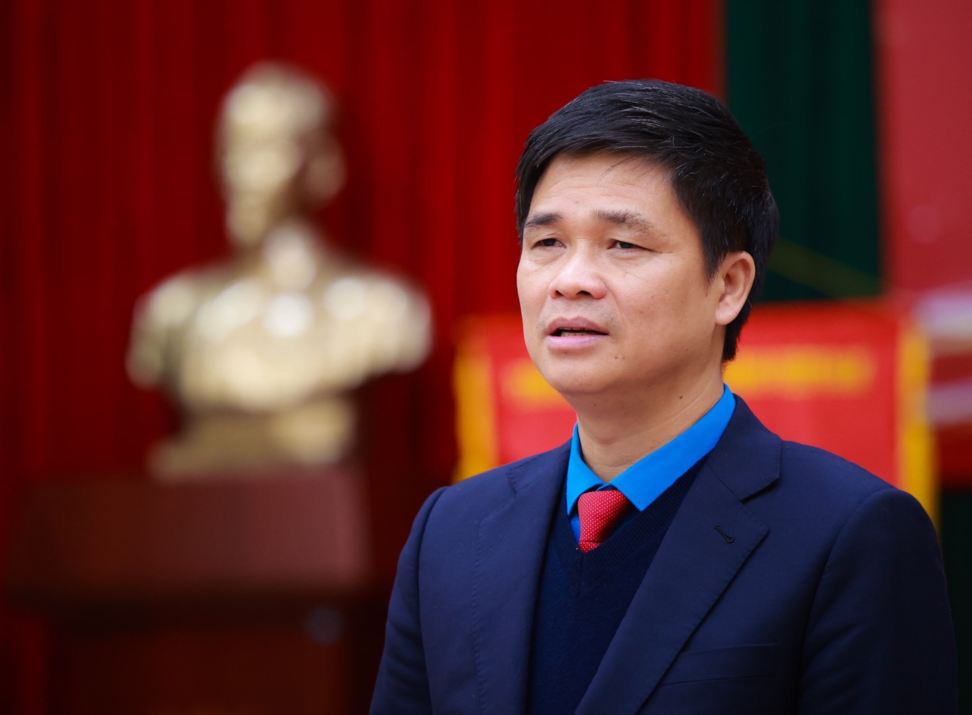 Phó Chủ tịch Tổng Liên đoàn Lao động Việt Nam Ngọ Duy Hiểu phát biểu tại buổi gặp mặt. Ảnh: Hải Nguyễn