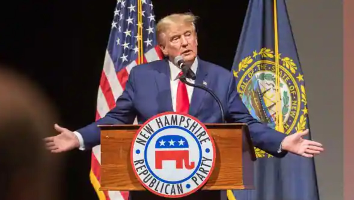 Cựu Tổng thống Donald Trump khởi động chiến dịch tranh cử ở New Hampshire hôm 28.1.2023. Ảnh: AFP
