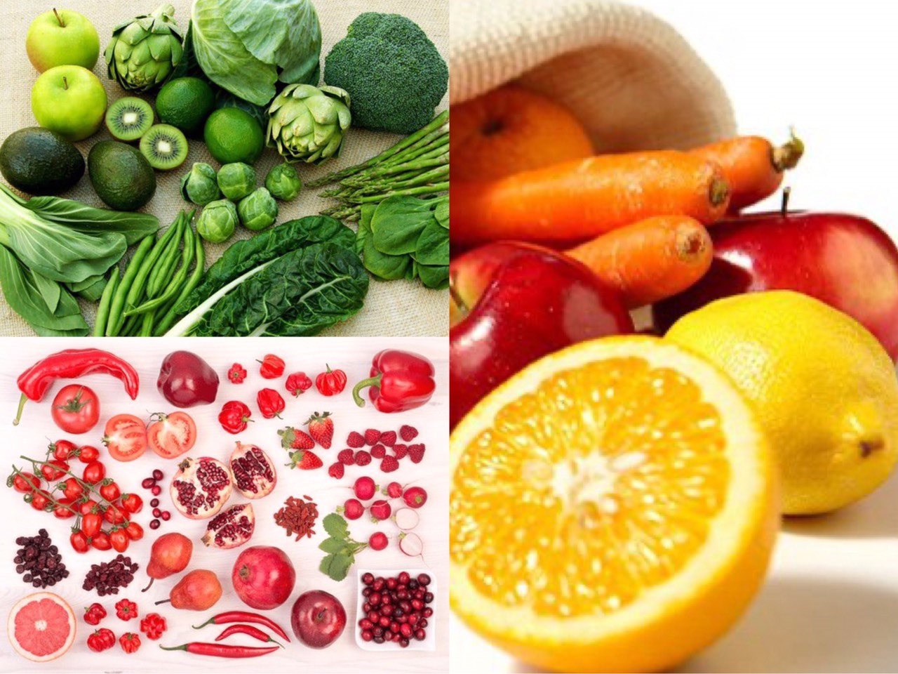 Các loại rau màu xanh thẫm, hoa quả màu đỏ, cam được khuyến khích sử dụng. Ảnh đồ họa: Hương Giang
