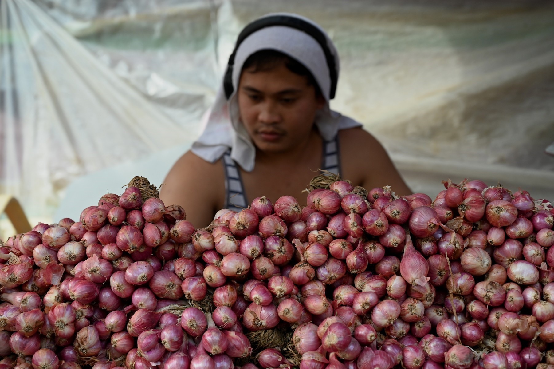 Một người bán hành trong khu chợ ở Manila, Philippines. Ảnh: AFP