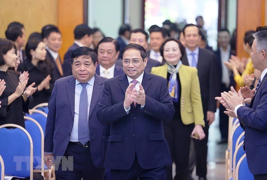 Thủ tướng Chính phủ Phạm Minh Chính đến dự hội nghị tổng kết của Bộ KHĐT. Ảnh: TTXVN