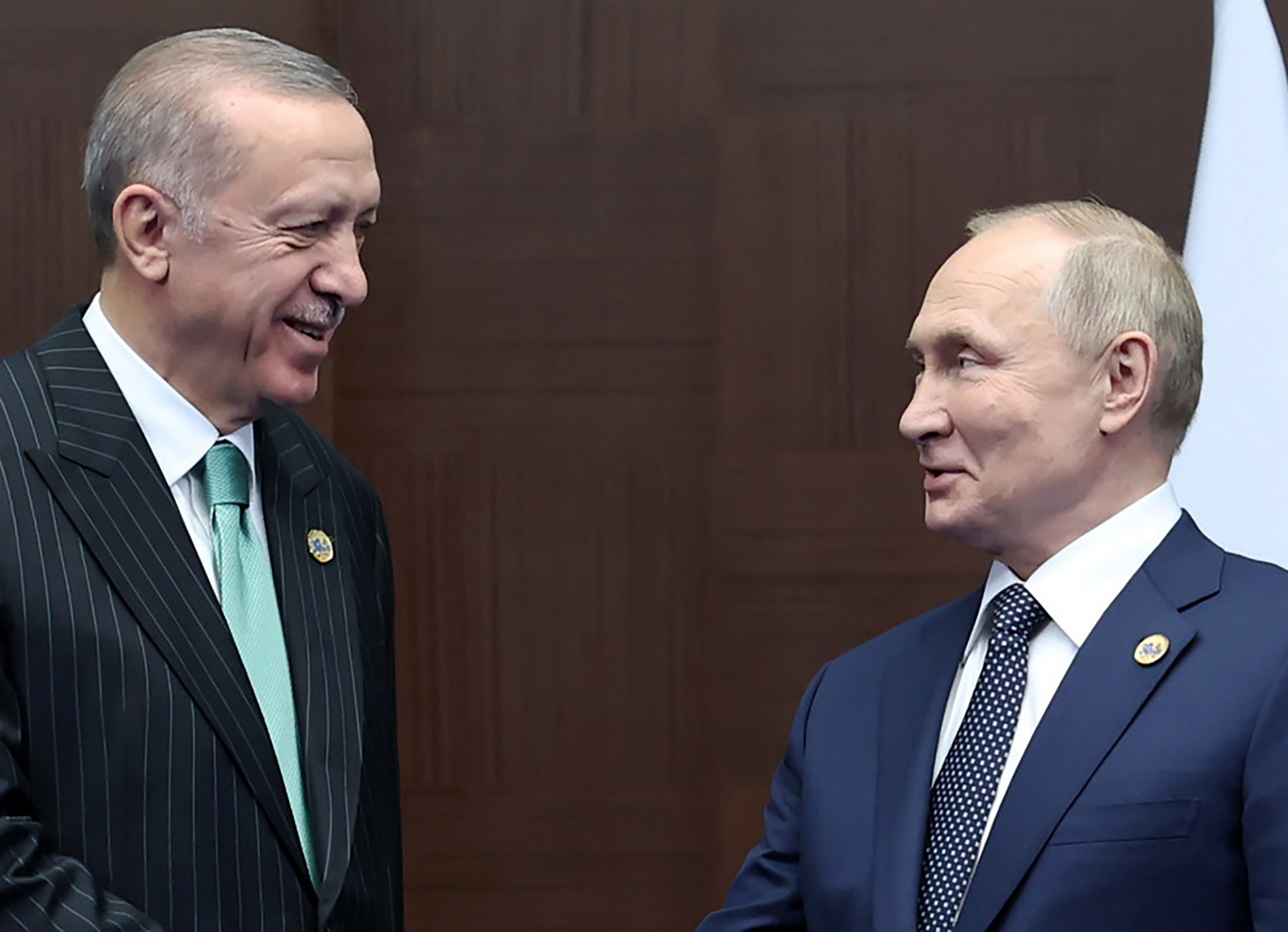 Tổng thống Vladimir Putin và người đồng cấp Thổ Nhĩ Kỳ Recep Tayyip Erdogan. Ảnh: AFP