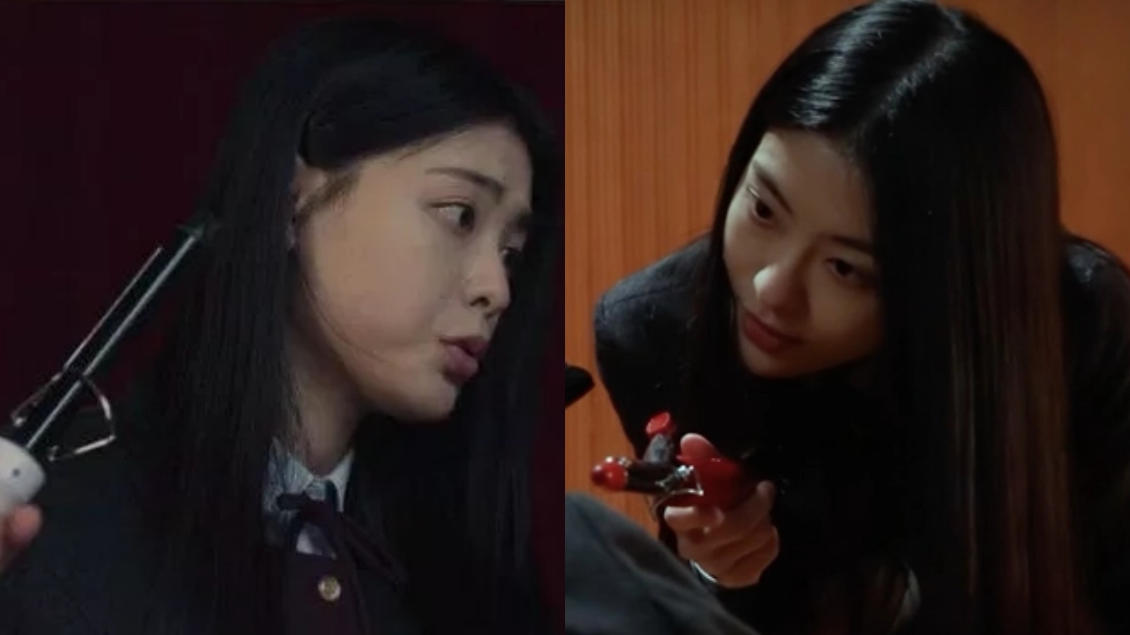 Trong “The Glory“, chiếc máy ép tóc trở thành nỗi ám ảnh của Moon Dong Eun. Hội bắt nạt của Park Yeon Jin dí máy lên tay nạn nhân và gọi đó là cách để thử độ nóng của máy ép tóc. Ảnh: Netflix