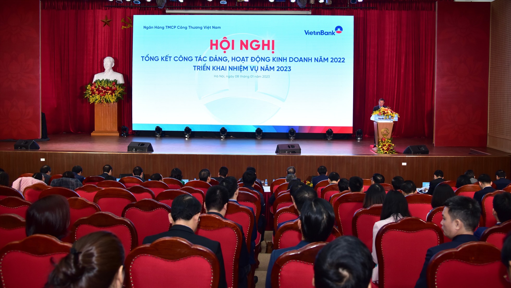 Chủ tịch HĐQT VietinBank Trần Minh Bình phát biểu tại hội nghị. Ảnh: DNCC