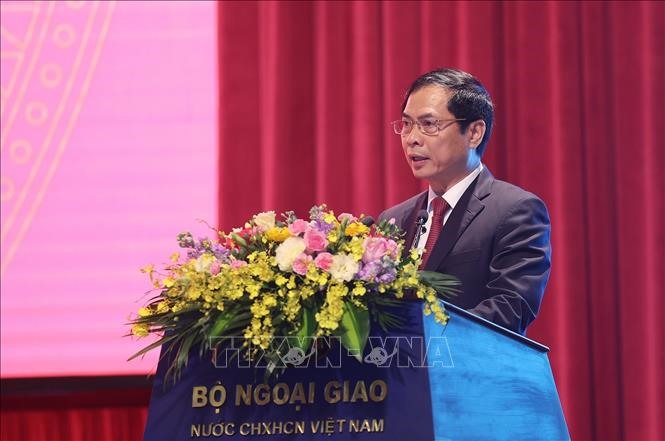 Bộ trưởng Ngoại giao Bùi Thanh Sơn phát biểu tại hội nghị. Ảnh: TTXVN