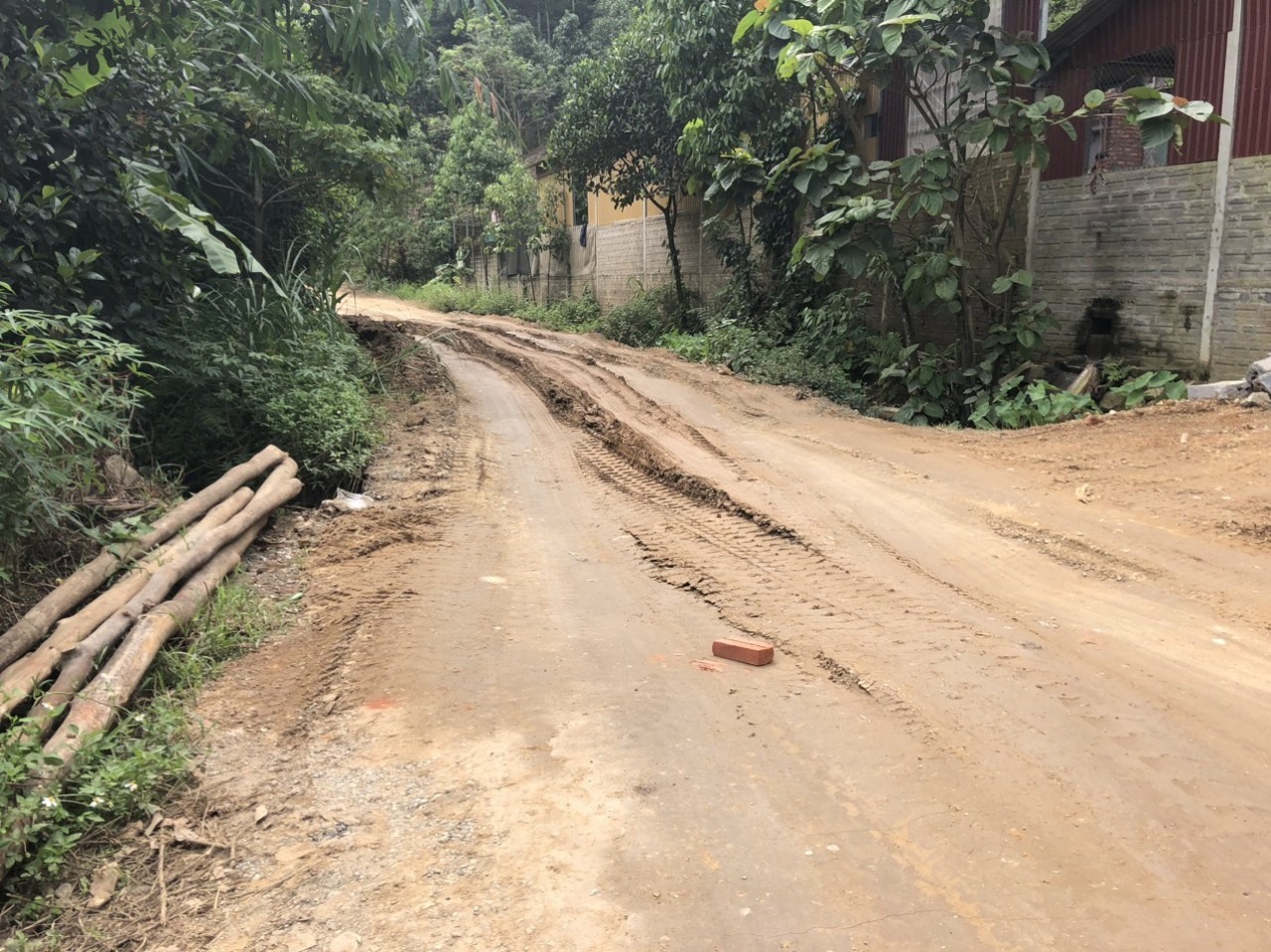 Đường đi làm mỗi ngày của chị Thuý Vân. 10km thì mất khoảng 7km đường xấu, chưa kể ngày mưa to nước ngập không biết lối nào để đi. Ảnh: Nhân vật cung cấp.