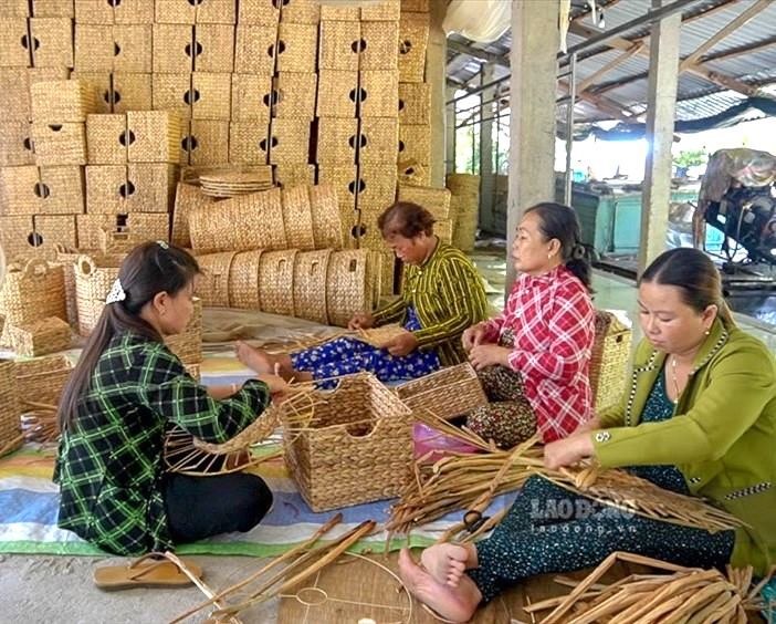 Nghề đan đát phát triển, hàng ngàn lao động nông nhàn ở miền Tây có thu nhập khoảng 2-3 triệu đồng/tháng từ đan gia công các sản phẩm mỹ nghệ từ lục bình.