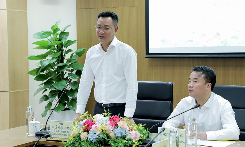 Tổng Giám đốc Đài Truyền hình Việt Nam Lê Ngọc Quang phát biểu tại buổi làm việc. Ảnh: Hằng Thanh