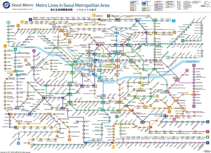 Mạng lưới tàu điện ngầm tại Seoul. Ảnh: Visit Korea