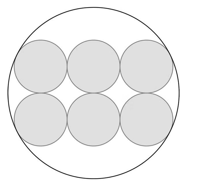 Trong bài toán 6 hình tròn, bán kính của hình tròn lớn gấp Phi lần bán kính hình tròn nhỏ. Ảnh: Science Alert