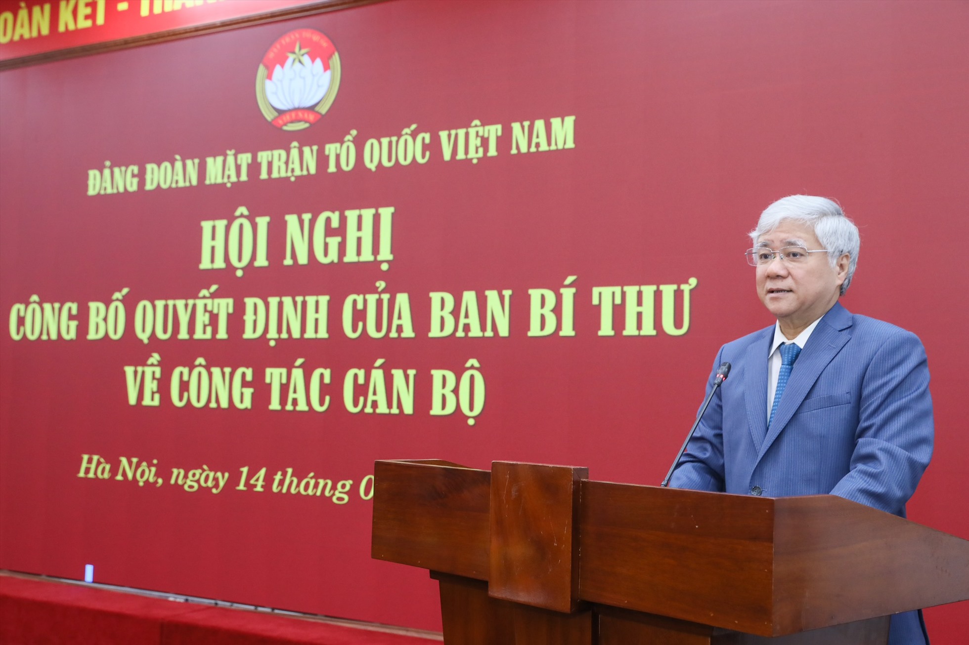 Chủ tịch Ủy ban Trung ương MTTQ Việt Nam Đỗ Văn Chiến phát biểu tại hội nghị. Ảnh: Phạm Đông
