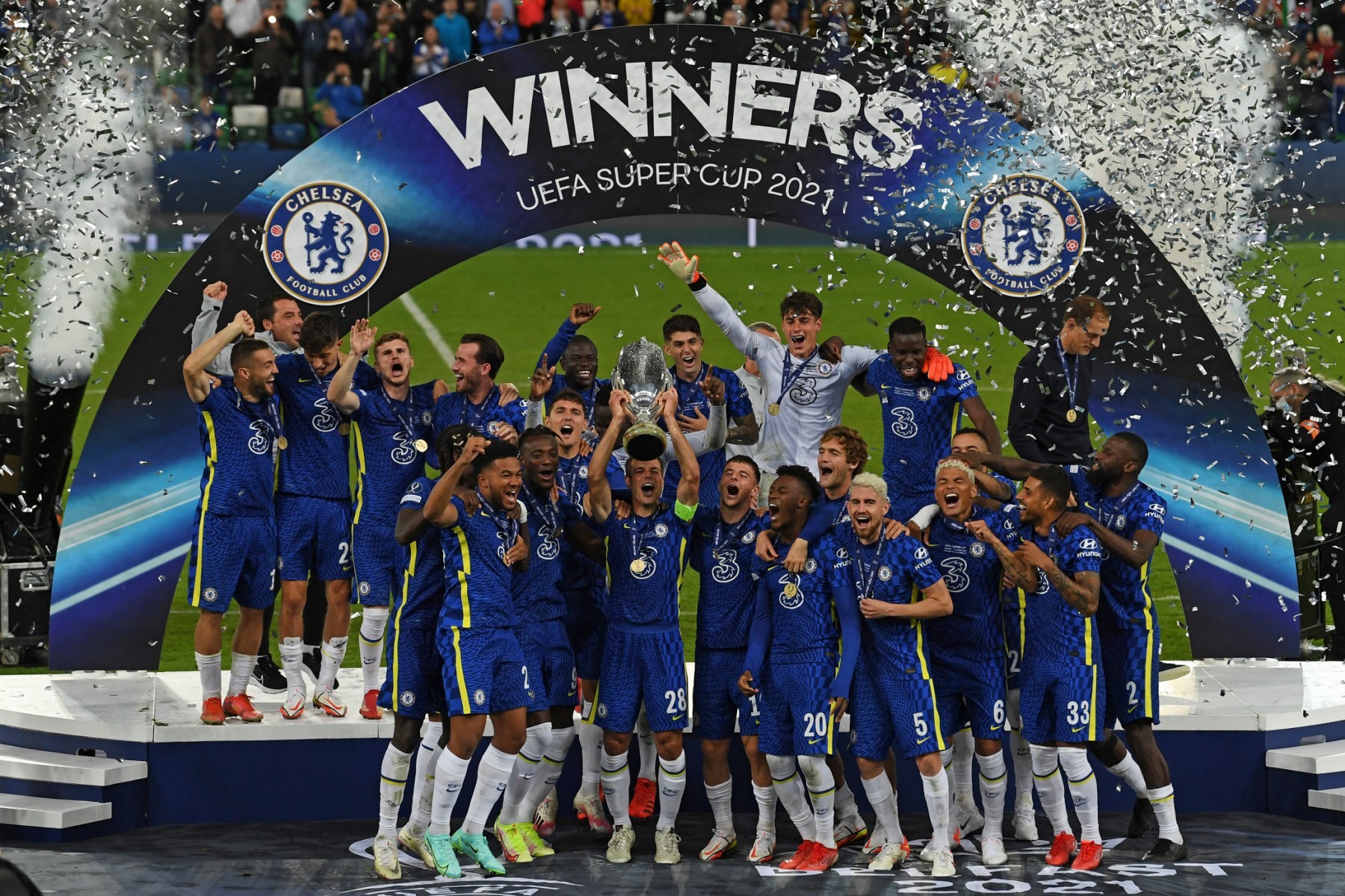 Chelsea chiến thắng trong trận tranh Siêu cúp UEFA giữa Chelsea và Villarreal tại Windsor Park ở Belfast ngày 11.8. Ảnh: AFP