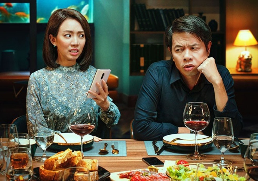 Thái Hòa và Thu Trang để lại ấn tượng khi đóng vai một cặp vợ chồng có mâu thuẫn. Ảnh: Nhà sản xuất