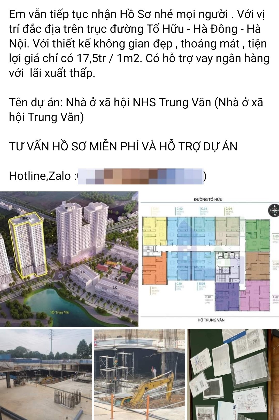 Thông tin mua bán căn hộ tại dự án NHS Trung Văn xuất hiện nhan nhản trên mạng xã hội. Ảnh: Chụp màn hình