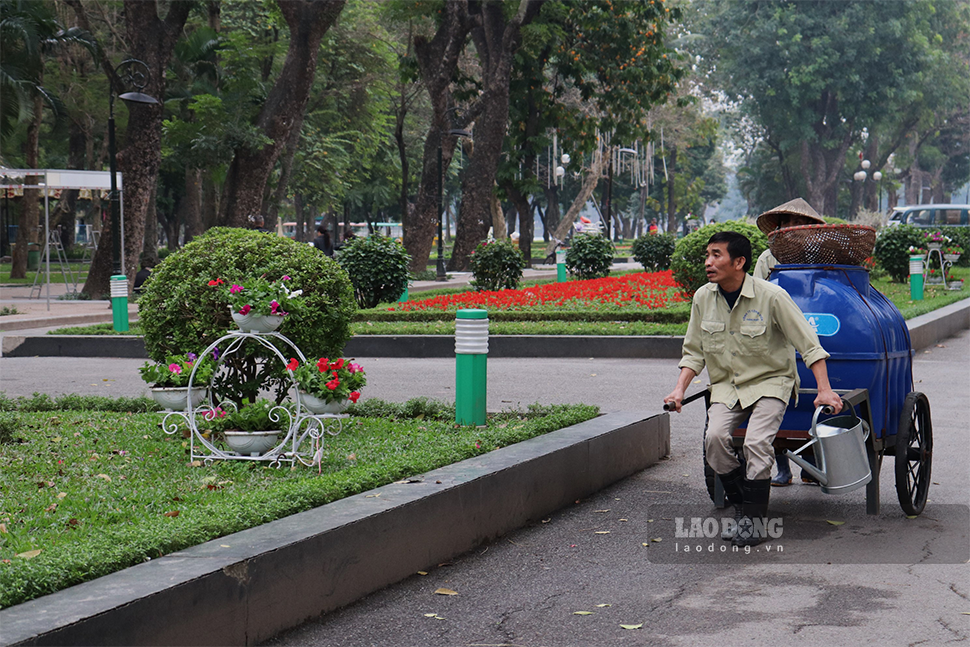 Phía Công viên Thống Nhất cũng tích cực cải tạo, trồng thêm hoa gần khu cổng chính tiếp giáp phố đi bộ Trần Nhân Tông.