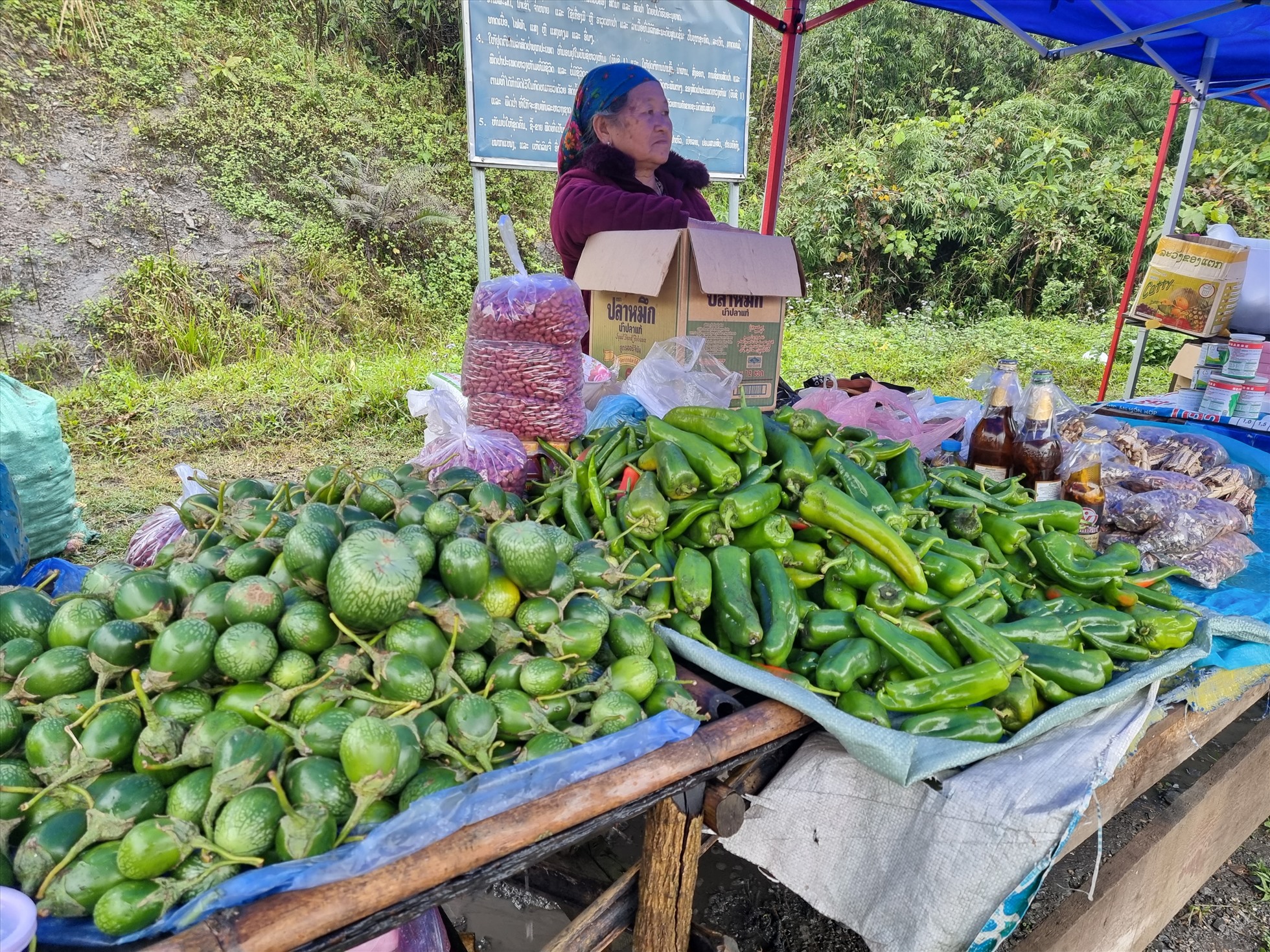 Đặc sản cà Lào và ớt Lào được bày bán tại chợ phiên biên giới Việt Lào. Tại đây người dân chủ yếu giao dịch bằng tiếng Mông, nhưng có nhiều người hiểu tiếng Việt. Tiền Lào và tiền Việt Nam đều được chấp nhận thanh toán.